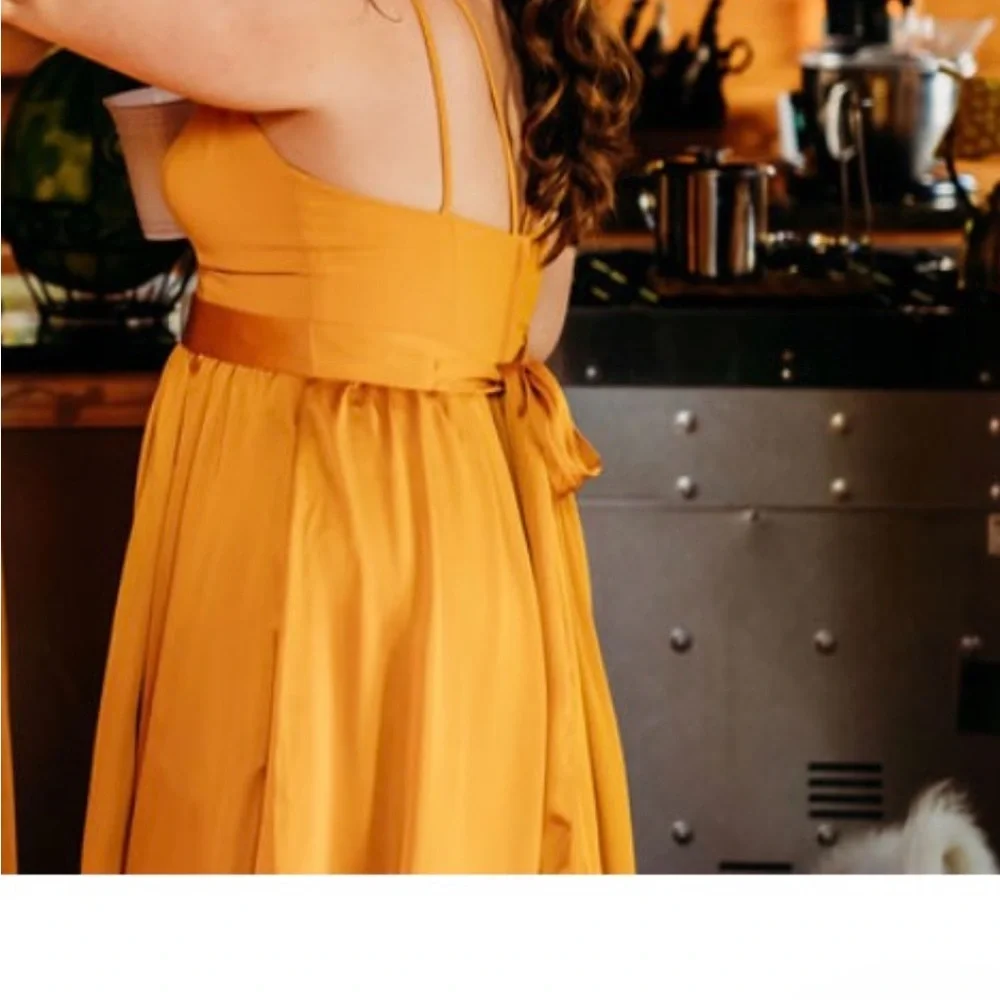 David's Bridal Mustard Maxi Dress - Picture 3 of 4